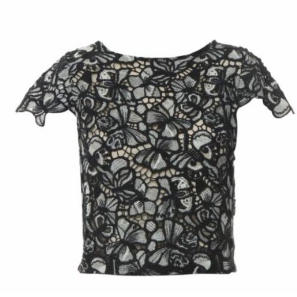 Alice + Olivia Eve Black & White Lace Crop Top – Size Small - Picture 2 of 8